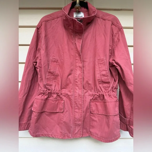Madewell Dusty Rose/Brick Prosper Utility Jacket, Adjustable Waist, Pockets, L - Picture 2 of 10